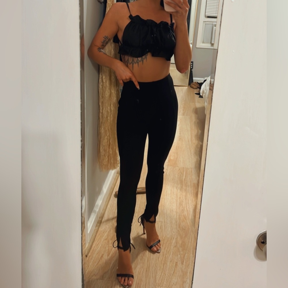 Pleated Split Hem Leggings - 2 Pairs Available